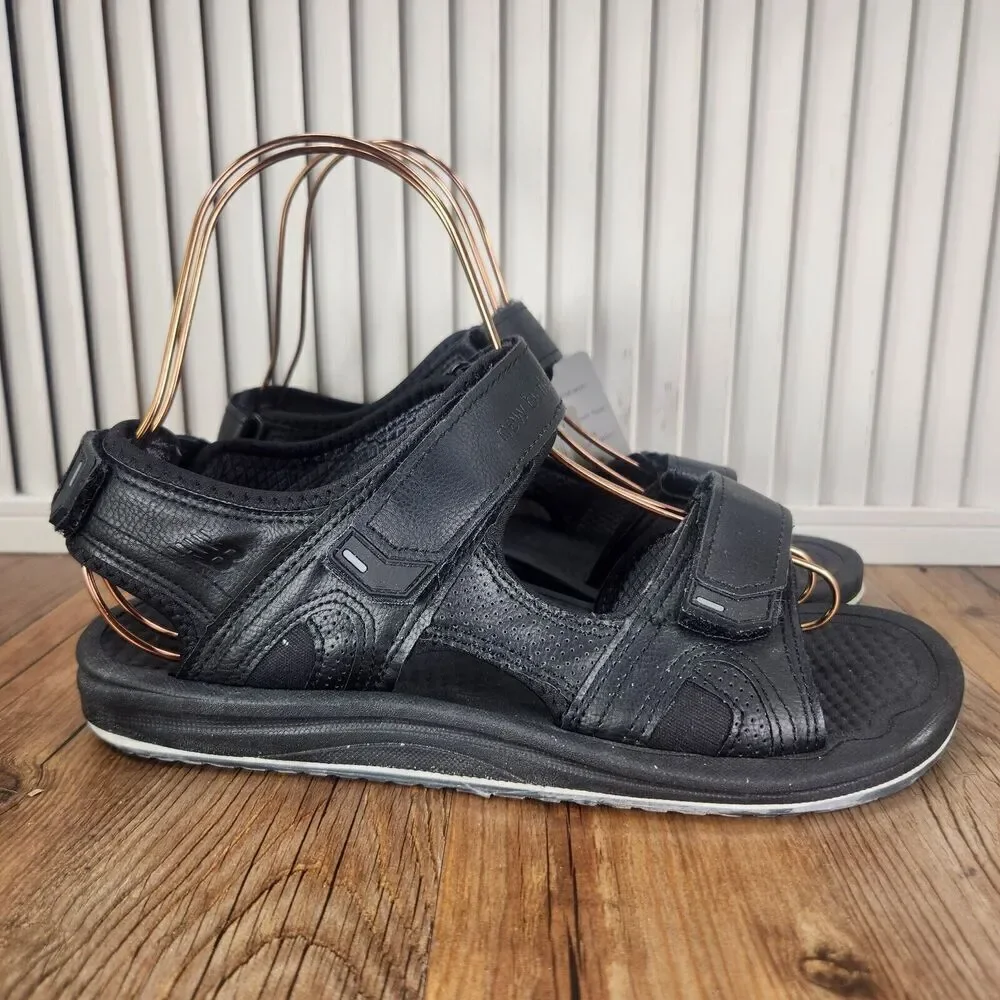 New Balance Recharge Sandals M2080BK Mens Sz 8 D Black Leather Comfort City Walk